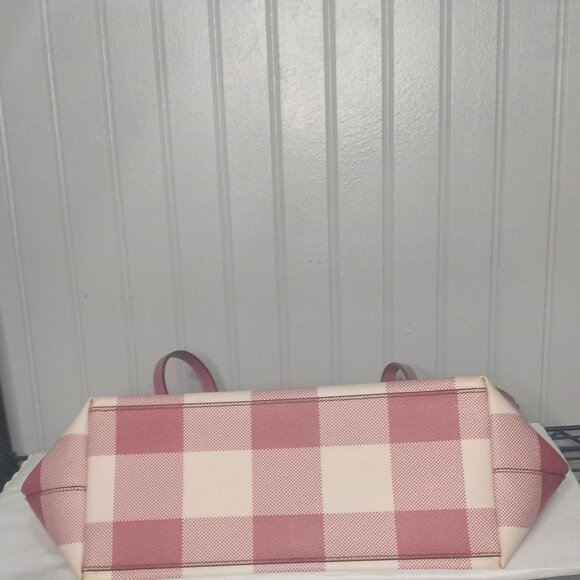 Coach City Red Buffalo Plaid Print PVC & Leather Zip Top Tote - Picture 13 of 15